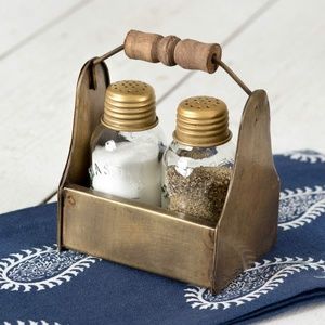 Salt and Pepper Caddy w/Shakers Antique Brass